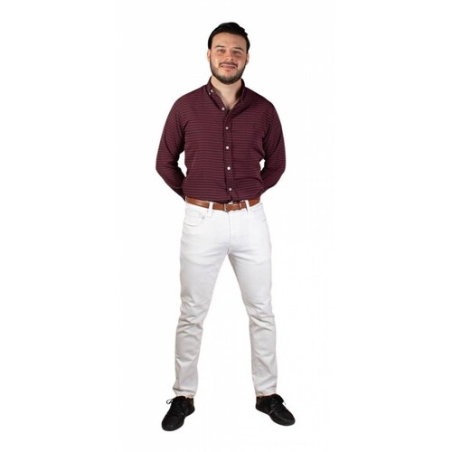 Camisa Hombre Slim Fit Mangas Largas Color Bordó Y Morado