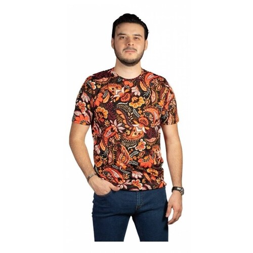 Playera Hombre Flores Y Hojas Naranja Vino Rojo Amarillo