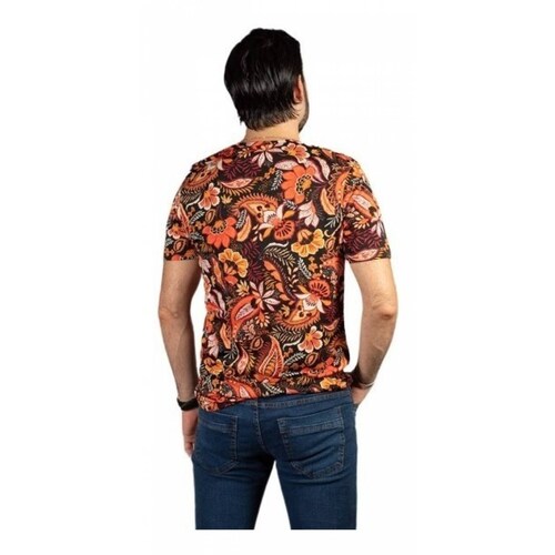 Playera Hombre Flores Y Hojas Naranja Vino Rojo Amarillo