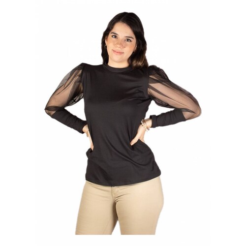 Blusa Con Mangas Abullonadas Transparentes Unitalla