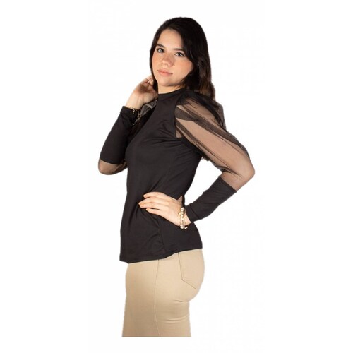 Blusa Con Mangas Abullonadas Transparentes Unitalla