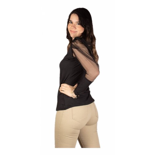 Blusa Con Mangas Abullonadas Transparentes Unitalla