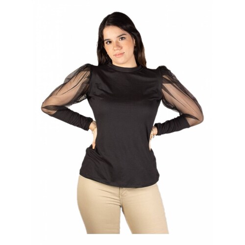 Blusa Con Mangas Abullonadas Transparentes Unitalla