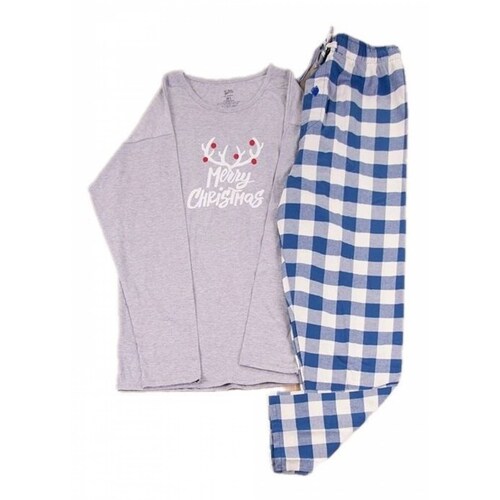 Pijama Navideña Hombre Mangas Largas Gris Y Azul