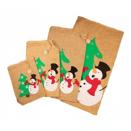 4 Costales Navideños Yute Tamaño Chico Modelo Pino Navideño
