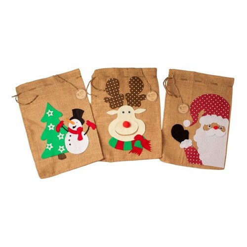4 Costales Navideños Yute Tamaño Chico Modelo Pino Navideño