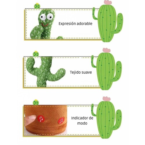 Cactus bailarin USB juguete interactivo parlante con musica y luz.