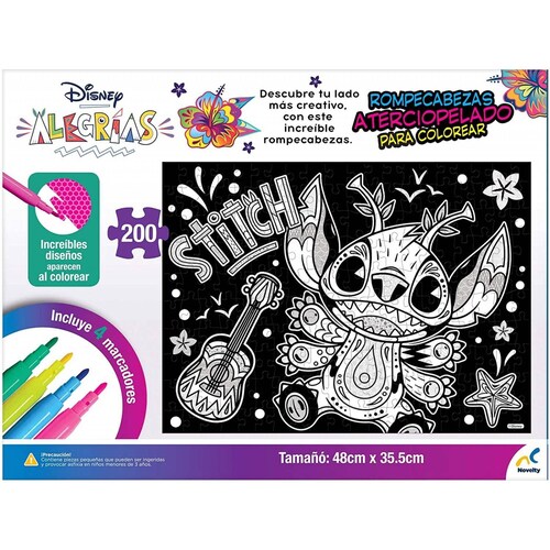 Rompecabezas Stitch Disney Alegrías aterciopelado para colorear 200 piezas 