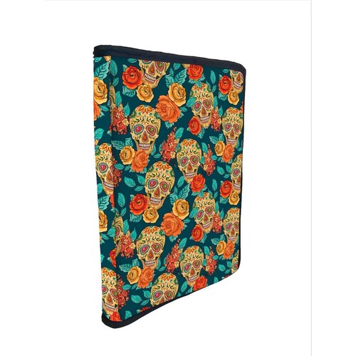 Funda Porta Libros de Tela Calaveras y Flores 