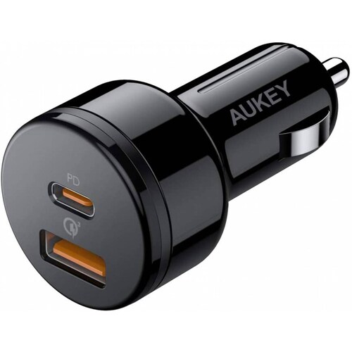Aukey Cargador de auto de 2 puertos 1 USB A 1 USB C 36W