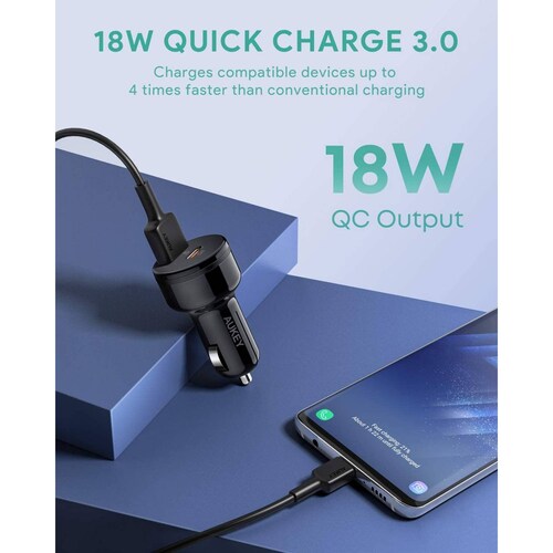 Aukey Cargador de auto de 2 puertos 1 USB A 1 USB C 36W