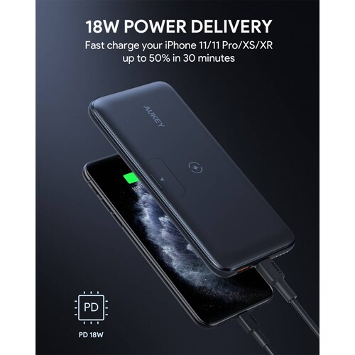 Batería Portátil Wireless Aukey 10000mAh 18W USB A C PB WL02
