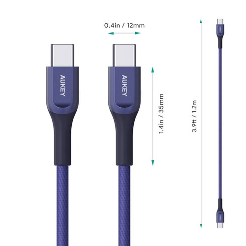 Cable Aukey Kevlar USB C a USB C 12M Azul CB AKC3