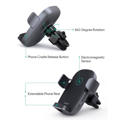 Soporte Automóvil Aukey Carga Inalámbrica 10W HD C52