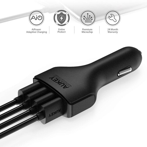 Cargador Auto Multipuerto Aukey 4xUSB A Carga Rapida CC 01