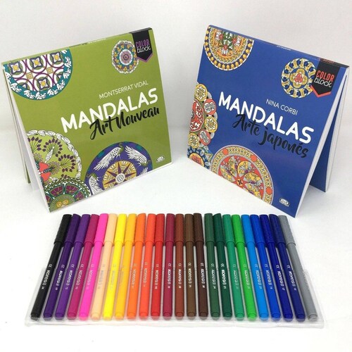 Block de Mandalas coloreables Arte Japonés Y Art Nouveau incluyen 24 Plumones 