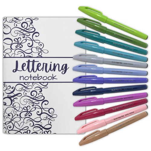 Altamira Libreta Lettering Morada Con Set Brush Pen Pastel 