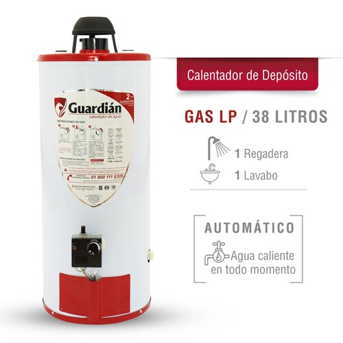 Boiler deposito gas lp 40l 1.5 servicios encendido piezoeléctrico guardian 
