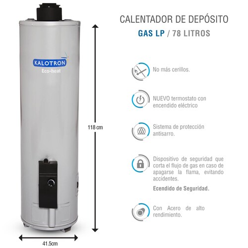 Boiler deposito gas lp 80l 3.5 servicios encendido electrico kalotron 