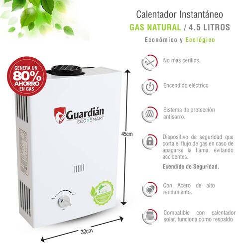Boiler instantaneo gas natural 4.5 lts 1 servicio 