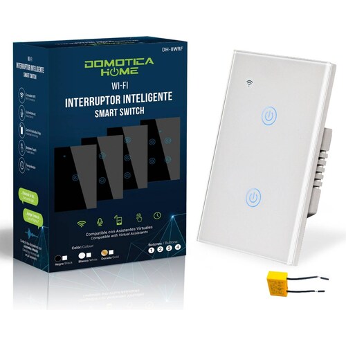 Apagador WiFi 2 Botones: Voz con Alexa/Google Home - Instalación Flexible: Línea y Neutro o Línea + Capacitor, (Blanco).