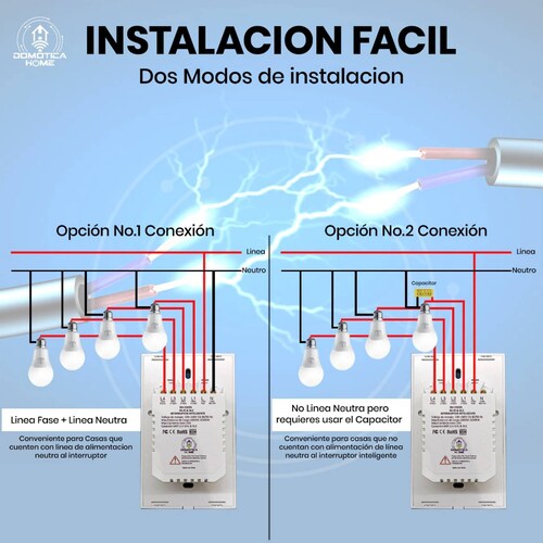 Apagador WiFi 2 Botones: Voz con Alexa/Google Home - Instalación Flexible: Línea y Neutro o Línea + Capacitor, (Blanco).
