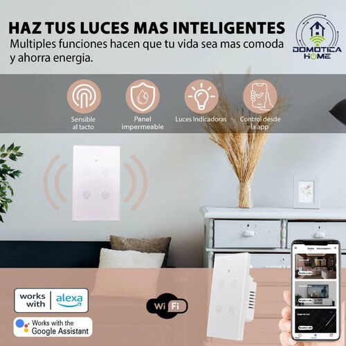 Apagador WiFi 2 Botones: Voz con Alexa/Google Home - Instalación Flexible: Línea y Neutro o Línea + Capacitor, (Blanco).