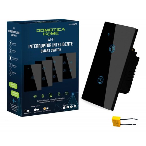 Apagador WiFi 2 Botones: Voz con Alexa/Google Home - Instalación Flexible: Línea y Neutro o Línea + Capacitor, (Negro).