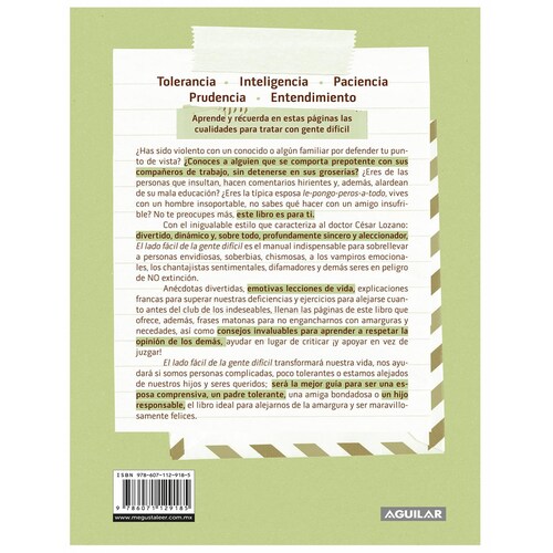Libro El lado fácil de la gente difícil Editorial Aguilar Autor César Lozano