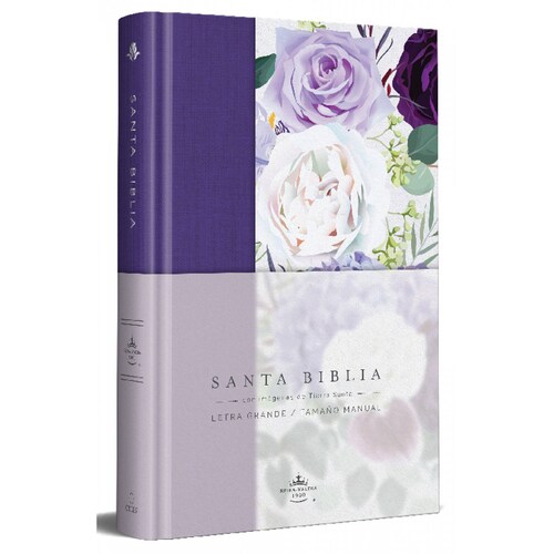 Biblia Reina Valera 1960 letra grande. Tapa Dura, Tela morada con flores, tamaño manual.