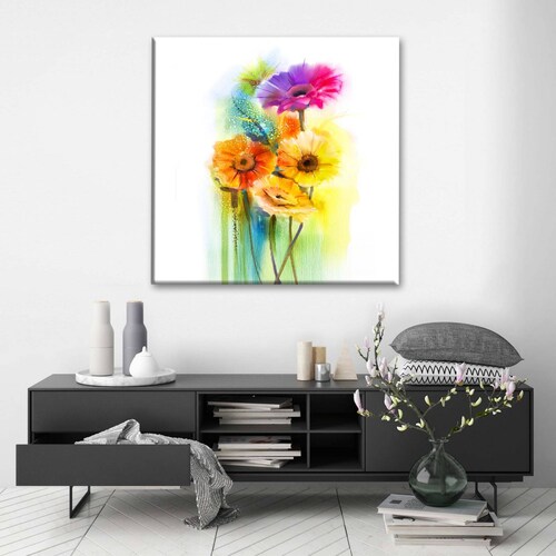 Cuadro Decorativo Canvas Obra Arte Acuarela Flores 30x30