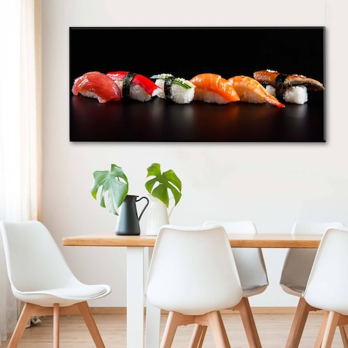 Cuadro Decorativo Canvas Sushi en fondo negro 210x70