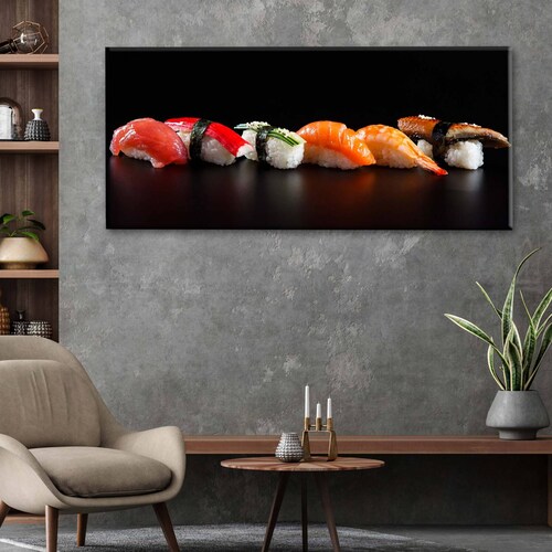 Cuadro Decorativo Canvas Sushi en fondo negro 210x70