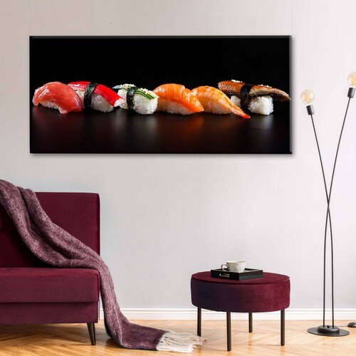 Cuadro Decorativo Canvas Sushi en fondo negro 210x70