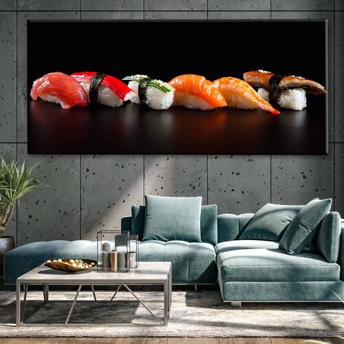 Cuadro Decorativo Canvas Sushi en fondo negro 210x70