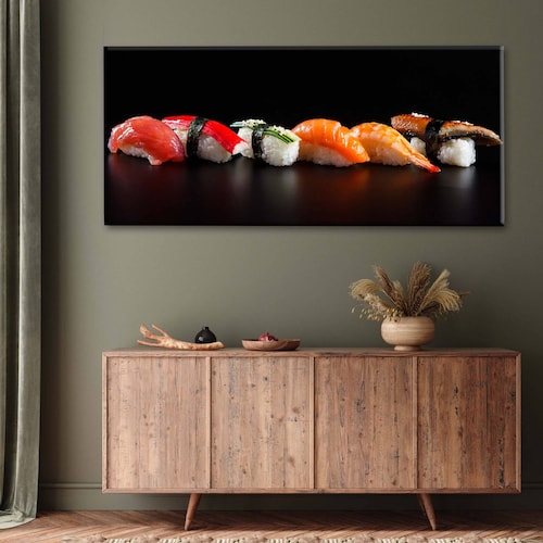 Cuadro Decorativo Canvas Sushi en fondo negro 210x70