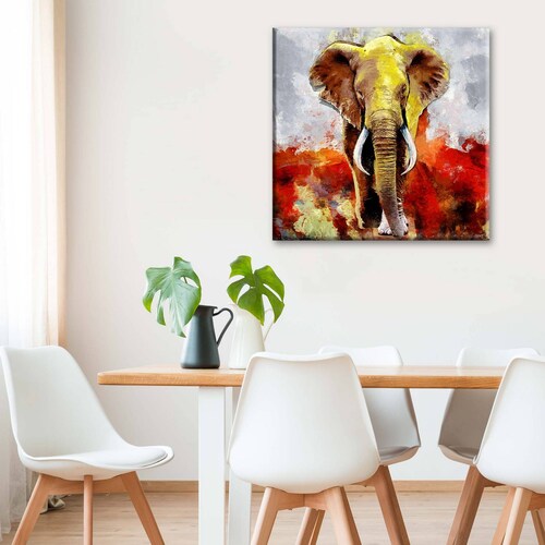Cuadro Decorativo Canvas Pintura Elefante rojo 100x100