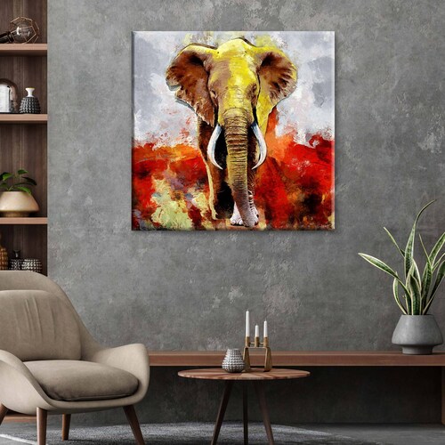 Cuadro Decorativo Canvas Pintura Elefante rojo 100x100