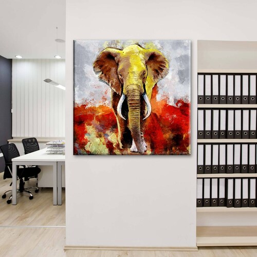 Cuadro Decorativo Canvas Pintura Elefante rojo 100x100