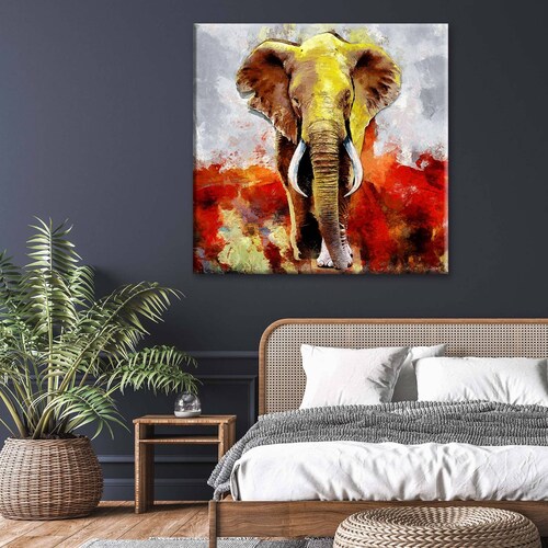 Cuadro Decorativo Canvas Pintura Elefante rojo 100x100