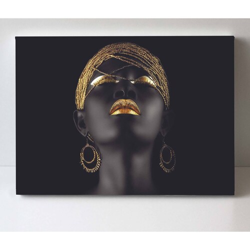 Cuadro Decorativo Canvas Mujer labios dorados 135x90