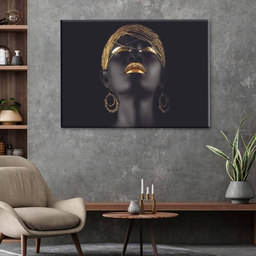 Cuadro Decorativo Canvas Mujer labios dorados 135x90