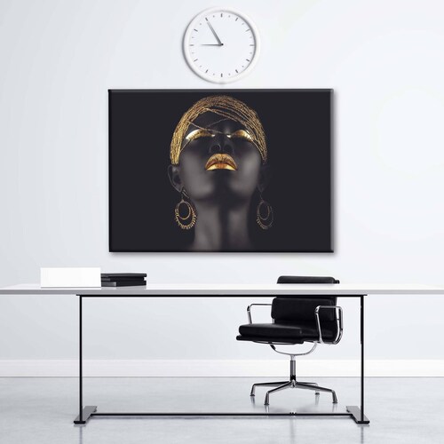 Cuadro Decorativo Canvas Mujer labios dorados 135x90