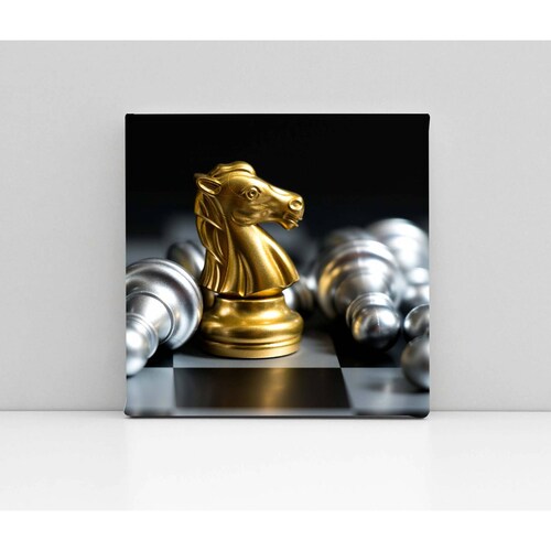 Cuadro Decorativo Canvas Ajedrez caballo de oro 100x100