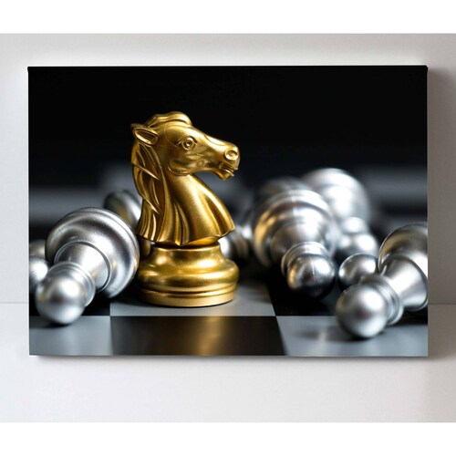 Cuadro Decorativo Canvas Ajedrez caballo de oro 75x50