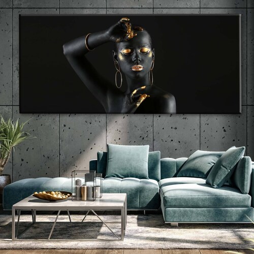 Cuadro Decorativo Canvas Mujer con pintura negra 120x60