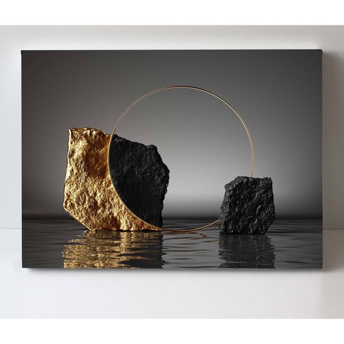 Cuadro Decorativo Canvas Adoquines negro y oro 75x50