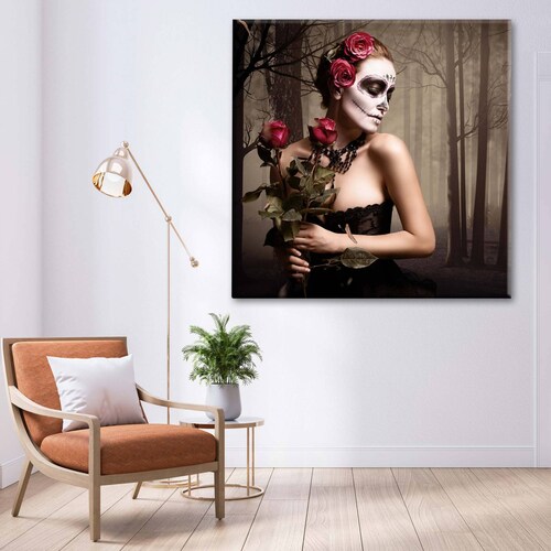 Cuadro Decorativo Canvas Catrina con rosas 30x30