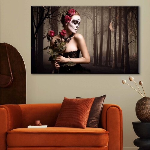 Cuadro Decorativo Canvas Catrina con rosas 135x90