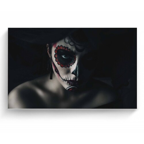 Cuadro Decorativo Canvas Mujer catrina fondo negro 45x30